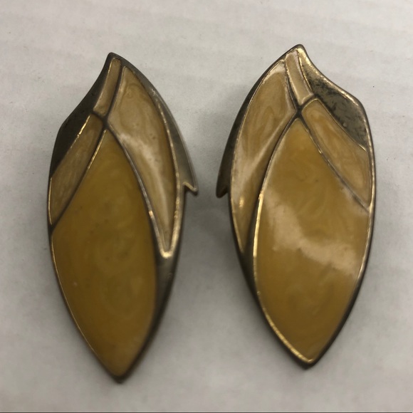 Vintage Retro Metal Enamel Clip Earrings - Picture 1 of 3